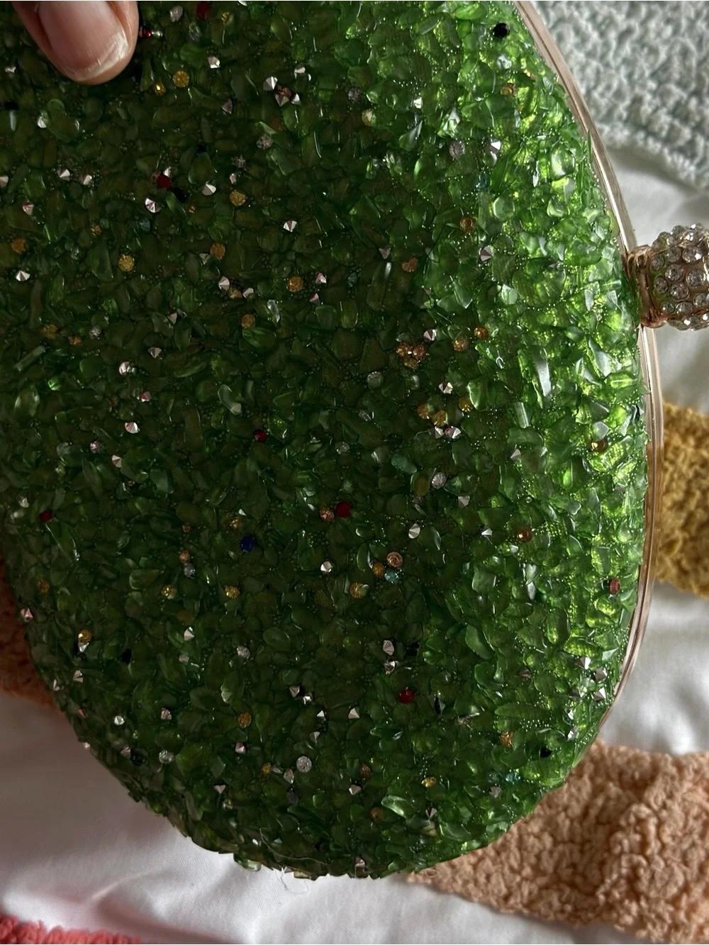 Green Beaded Crystal Oval Clutch